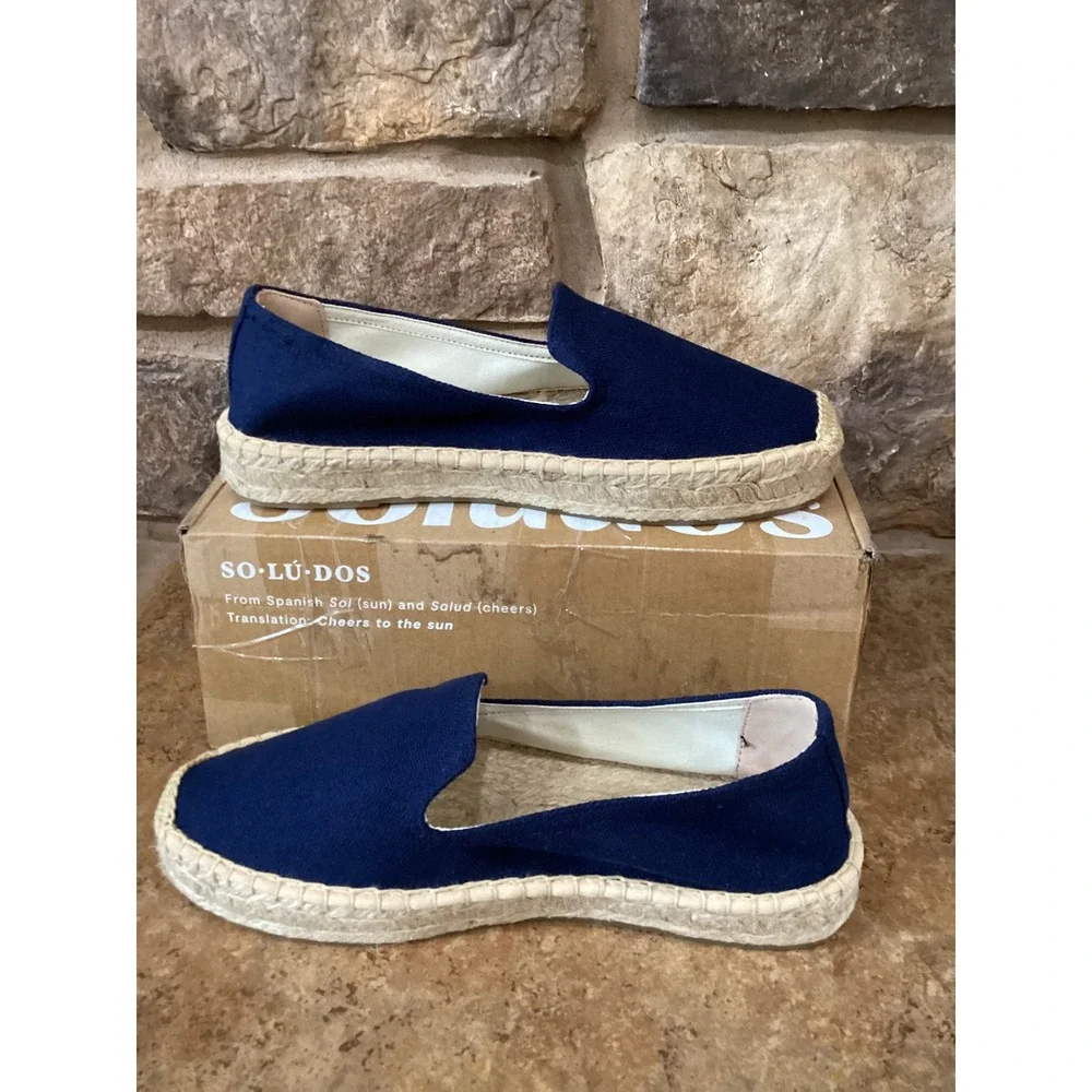 Soludos Smoking Platform Espadrilles Womens Size 7-7.5 Armada Blue Canvas New
